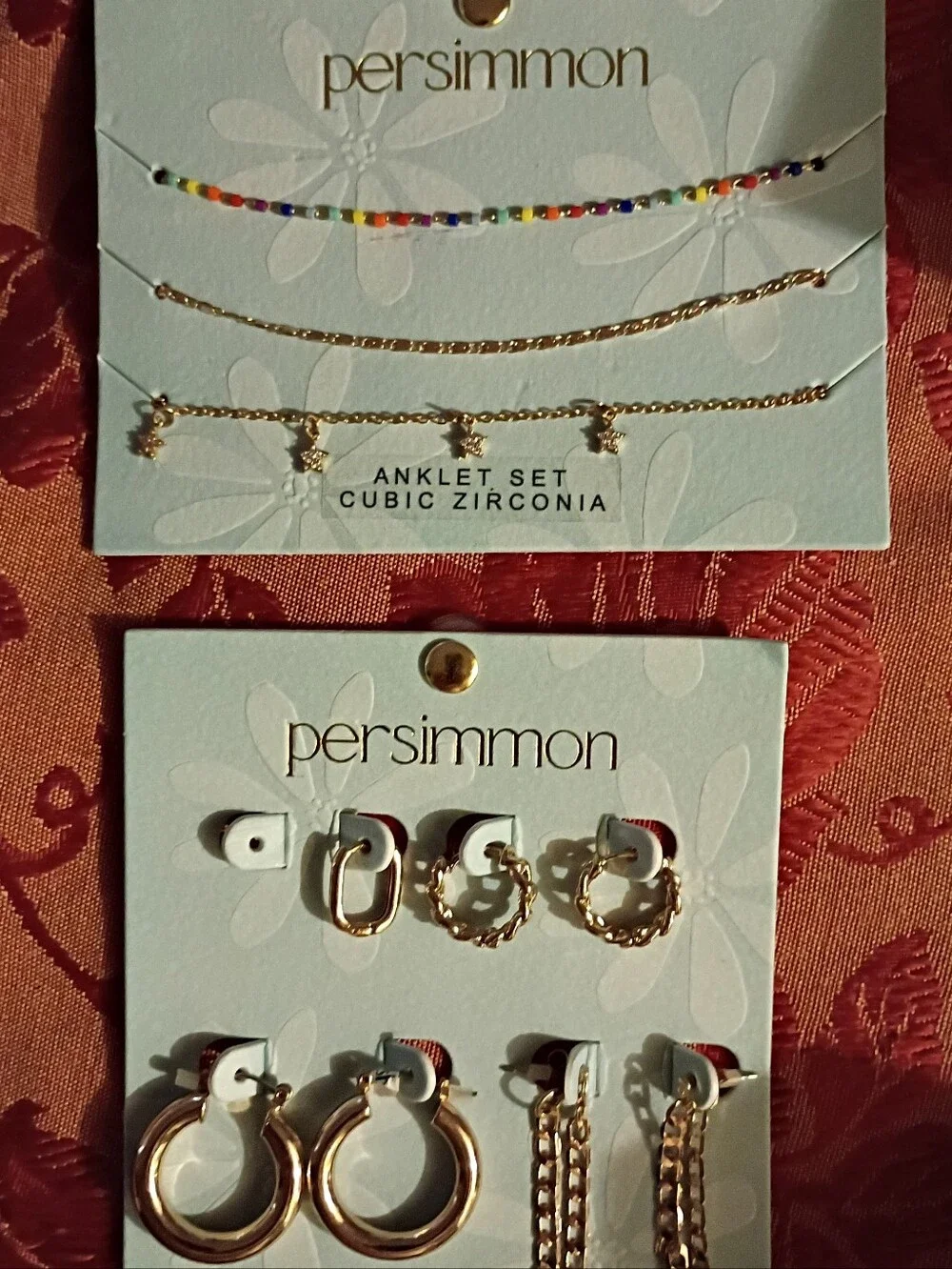 Persimmon Gold and Multicolor Anklet Set - Cubic Zirconia+ Free Earrings
